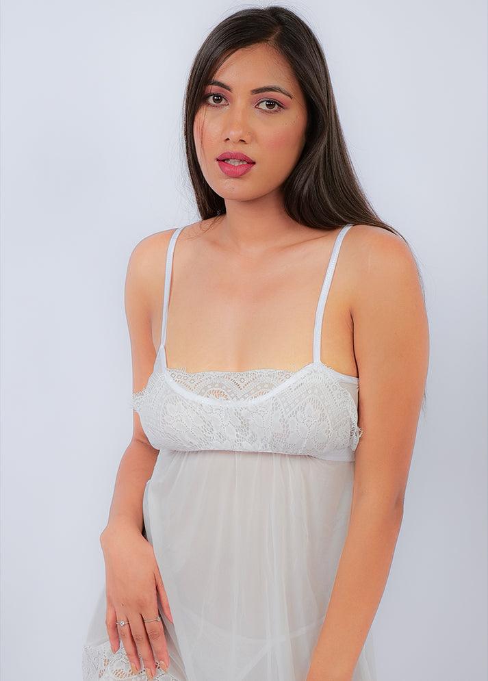 Lace Trimmed Bridal White Babydoll Top Lingerie - Cladiva